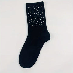 Rhinestone Decor Crew Socks Women's Stockings