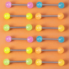 6 Pcs Glow In Dark Tongue Rings 14G Stainless Steel Bar Unisex 6mm Acrylic Ball