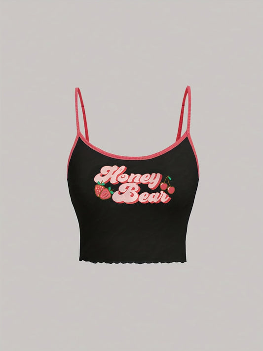Y2K Spaghetti Top Strawberry Cherry Print Cami