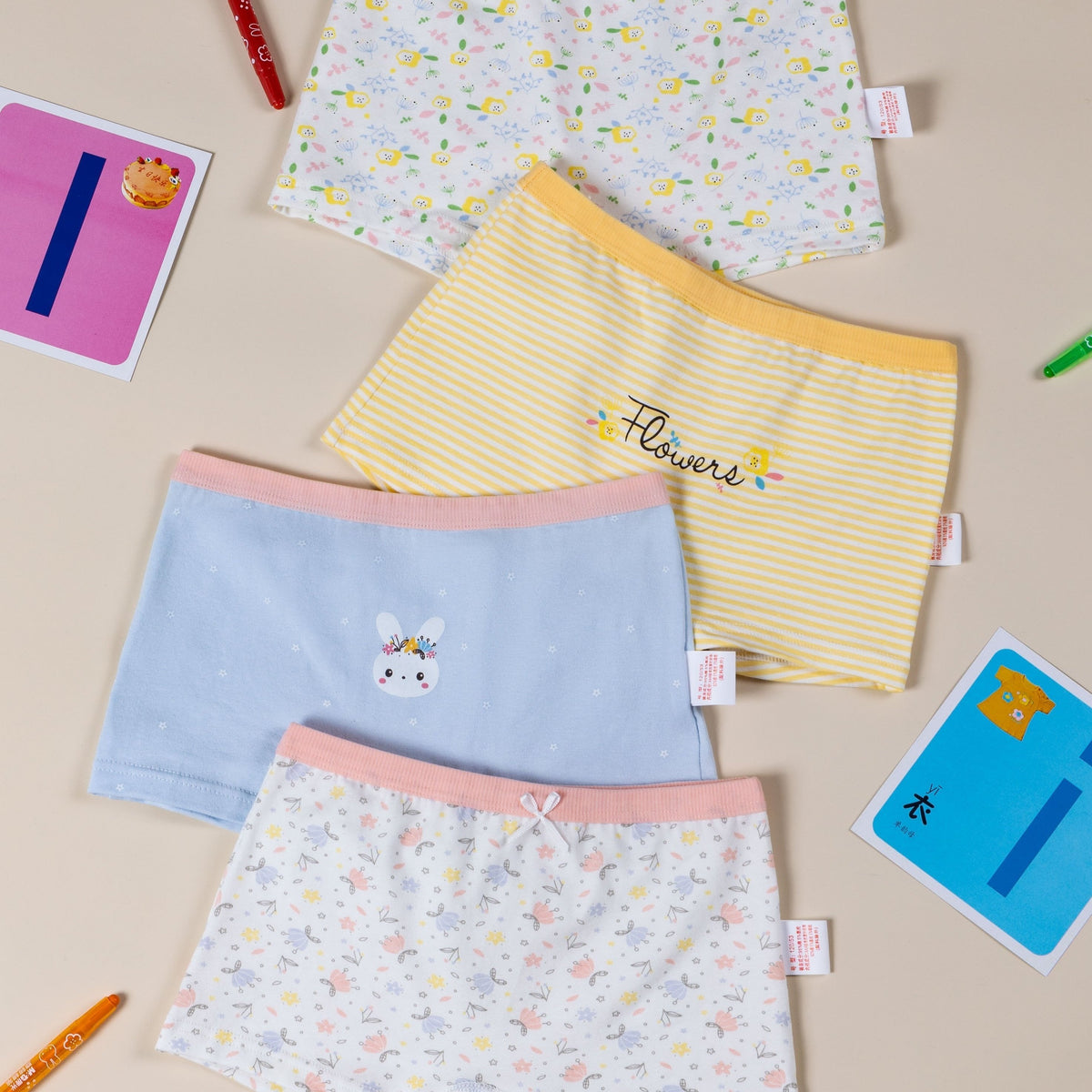 4pcs Girl's Cotton Striped Boxer Briefs for Children
