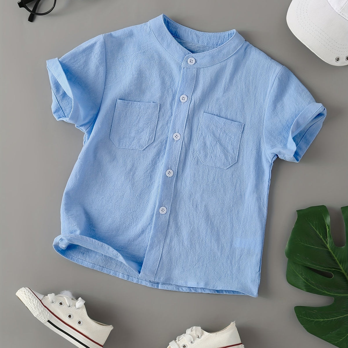 Boys Short Sleeves Stand Collar Shirt For Summer Kids Clothes