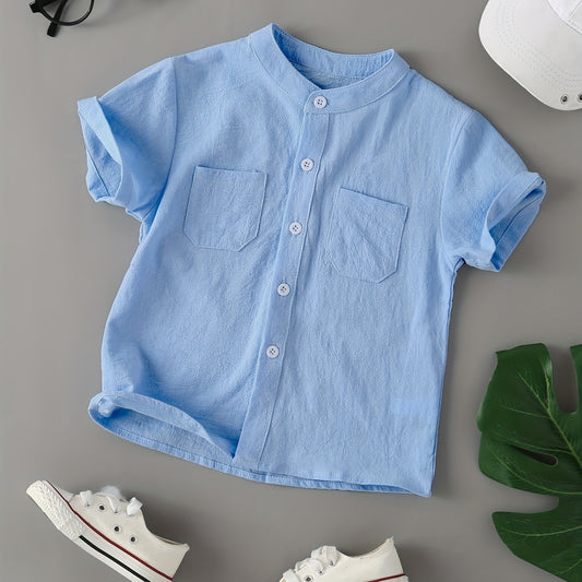 Boys Short Sleeves Stand Collar Shirt For Summer Kids Clothes