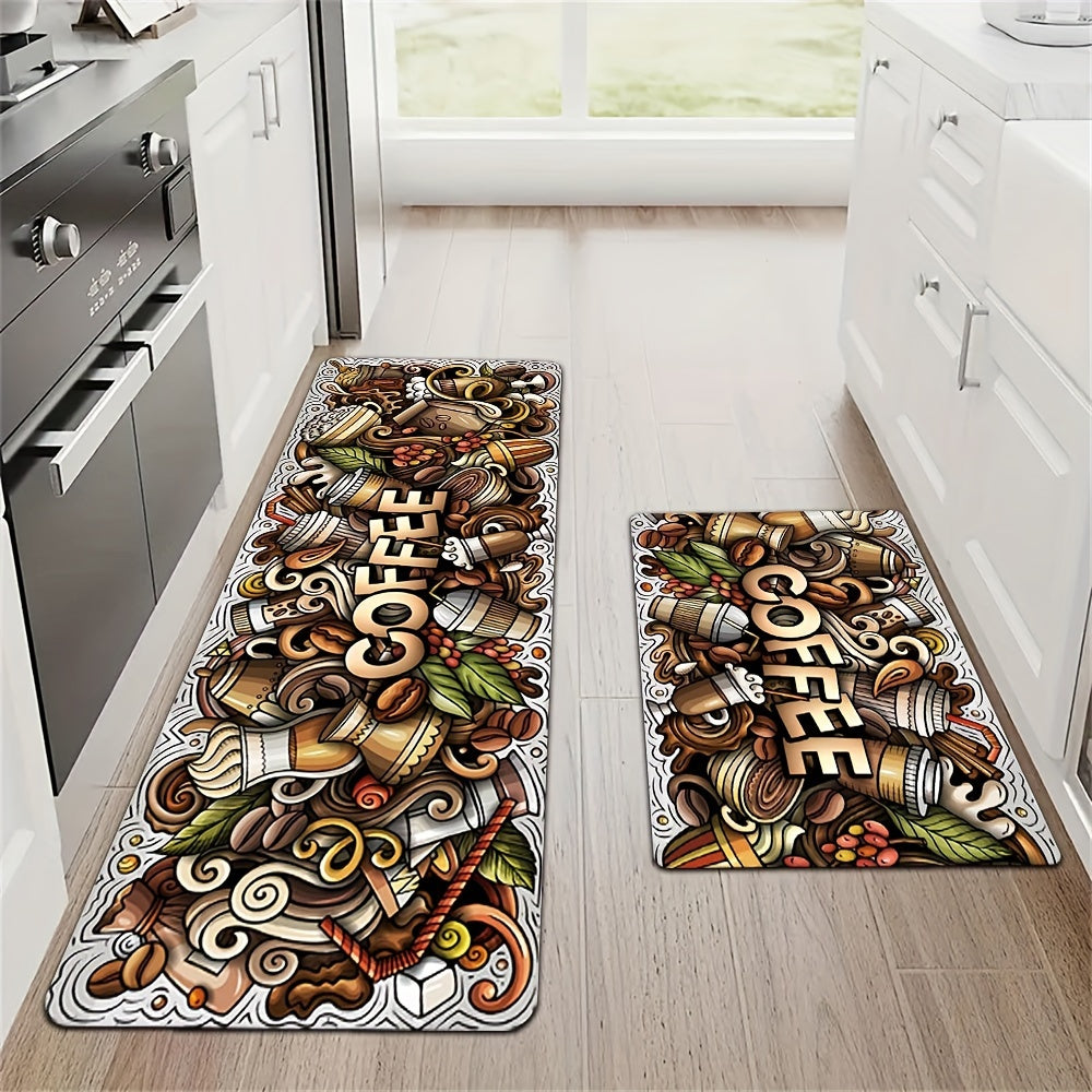 Creative Painting Style Kitchen Mat Colorful Coffee Pattern Rug