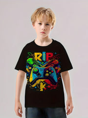 Game Console Pattern T Shirt for Kids Street Style Short Sleeve Top