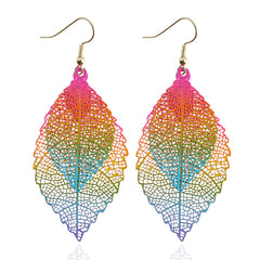 Hollow Gradient Leaf Drop Earrings Women's Accessories