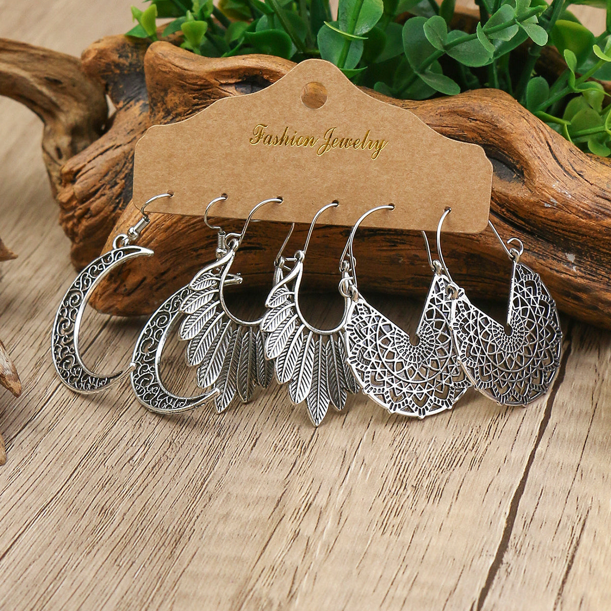 Retro Style Antique Silver 3 Pairs Earrings Set