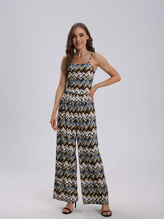 Striped Two Piece Set Crop Cami Top & Wide Leg Pants Outfit
