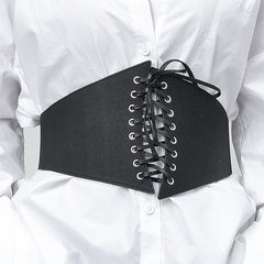 Wide Elastic Waist Corset Belt Lace Up Waistband
