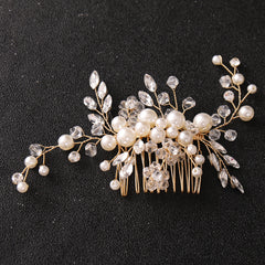 Vintage Style Faux Pearl Wedding Hair Comb with Rhinestones