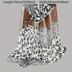 Leopard Print Chiffon Scarf Classic Block Shawl Boho Windproof Head Wrap