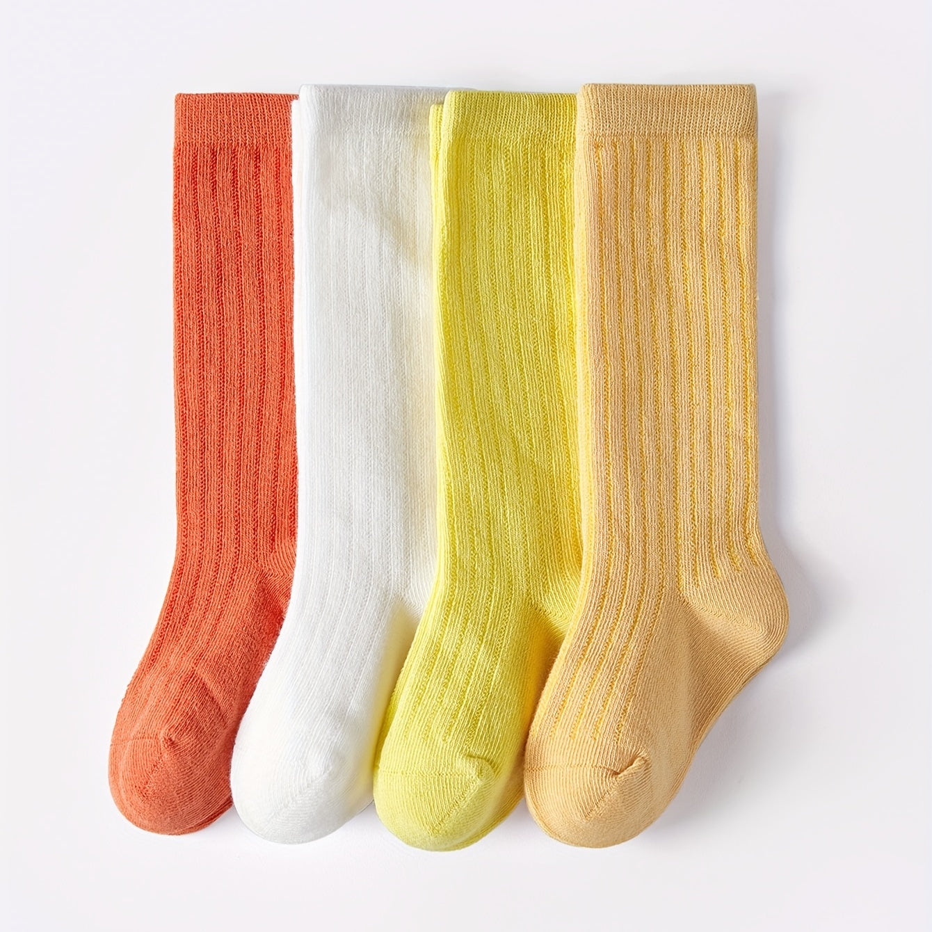 4 Pairs Kids Solid & Striped Knee High Socks for Soccer Football
