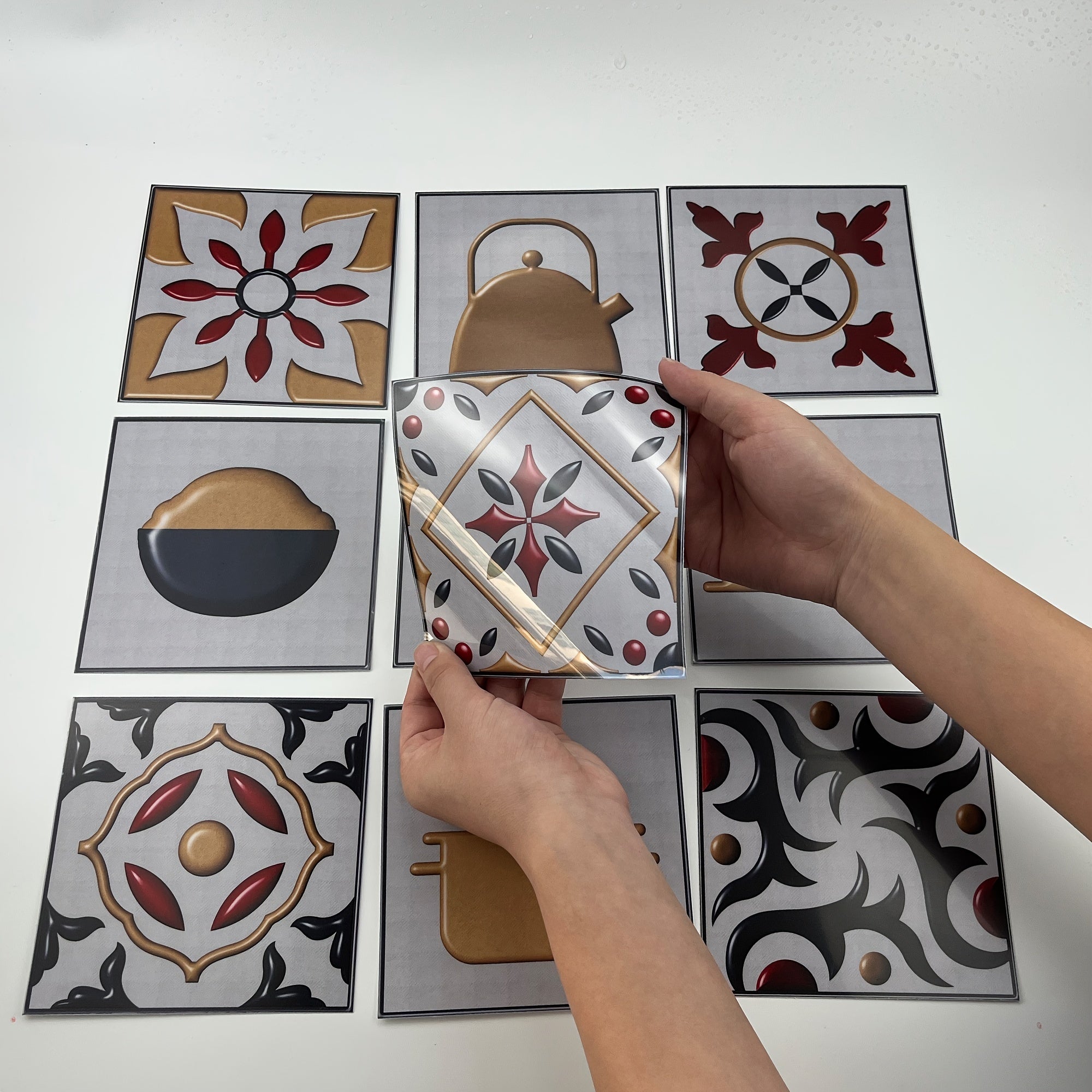 10pcs Vintage Kitchen Tile Sticker Peel Stick Non Slip PVC Wall Sticker