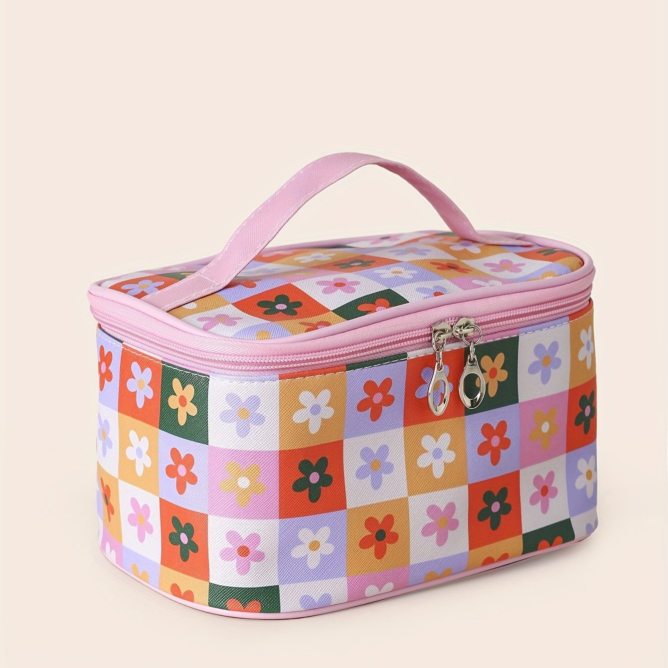 Floral Print Makeup Bag with Handle - Toiletry Bag for Women