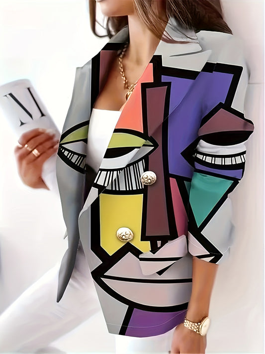  Women's Abstract Print Long Sleeve Blazer