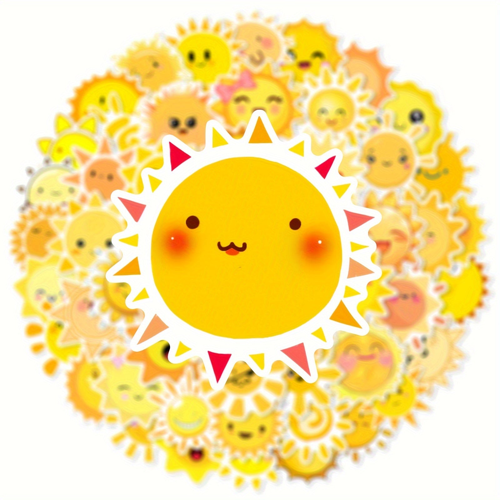 50pc Cartoon Sun Vinyl Stickers - Reusable Decals for Laptops, Water Bottles