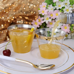 30pcs Clear Plastic Cups With Golden Rim 9oz