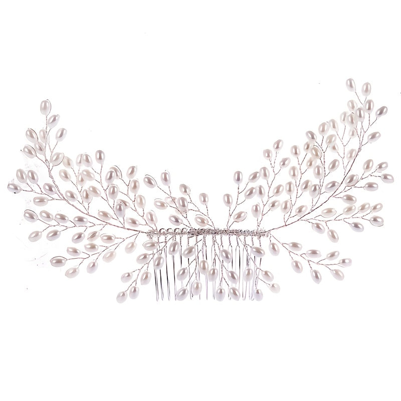 Silver Pearl Hair Comb Styling Accessory for Prom Party Bride