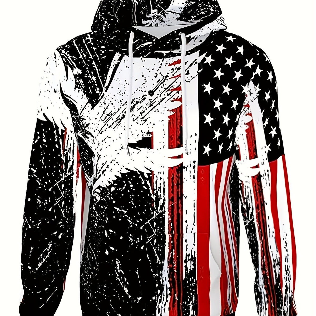 Eagle & Flag Print Hoodie for Men Graphic Sweatshirt Kangaroo Pocket