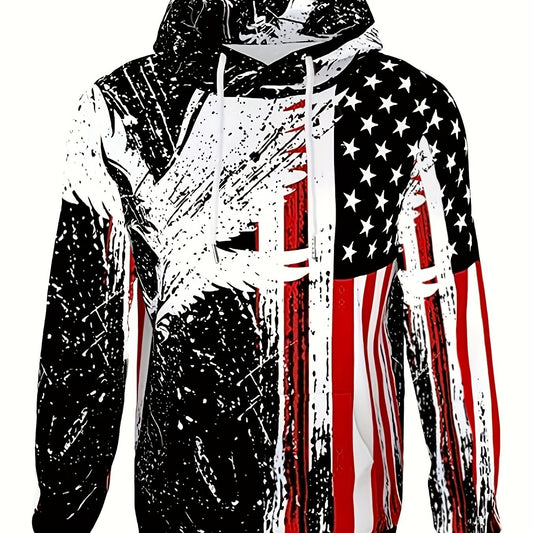 Eagle & Flag Print Hoodie for Men Graphic Sweatshirt Kangaroo Pocket