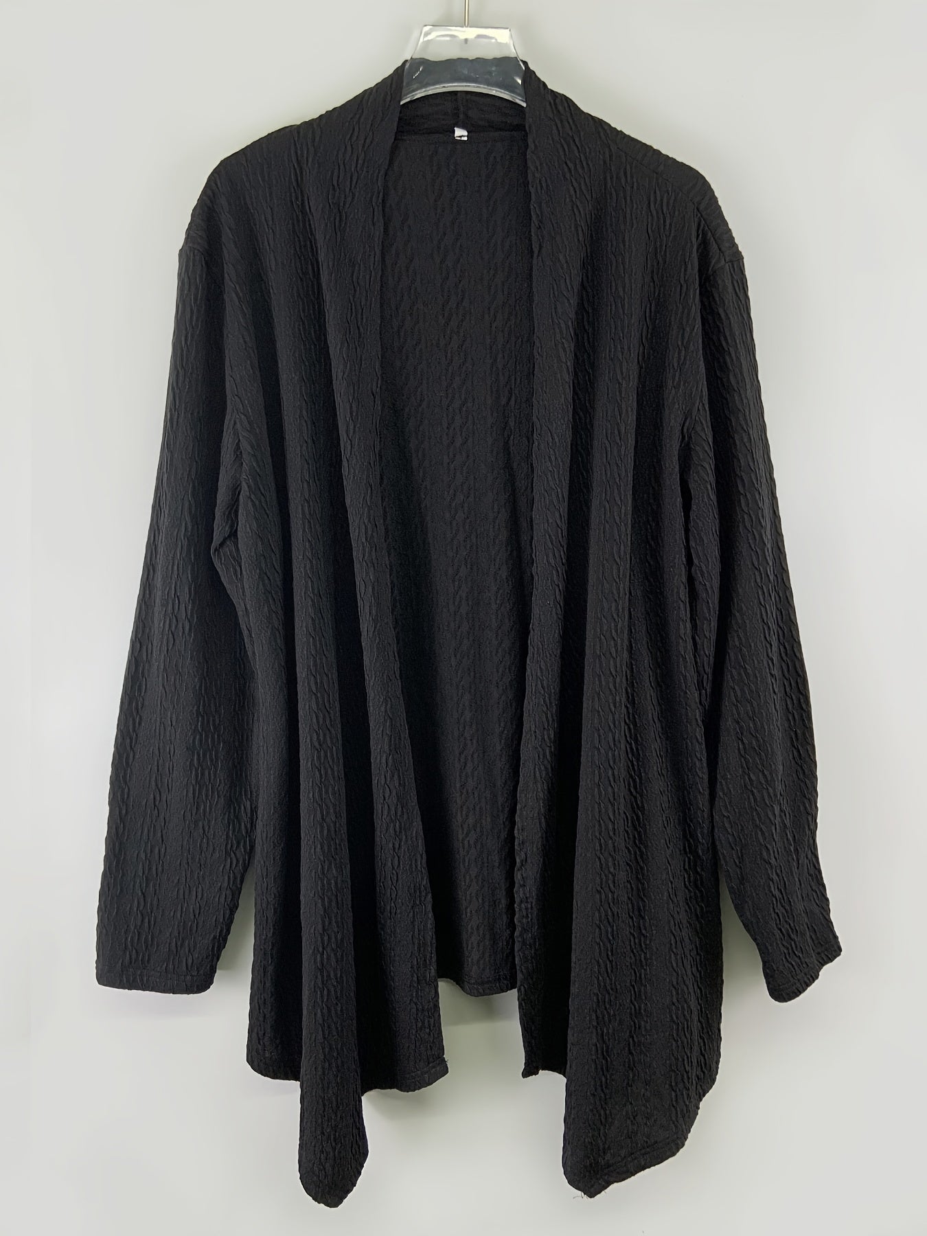 Women's Plus Solid Cable Long Sleeve Open Front Cardigan