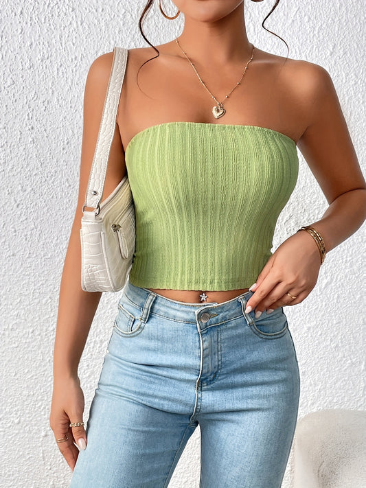 Solid Textured Tube Top Sleeveless Casual Top