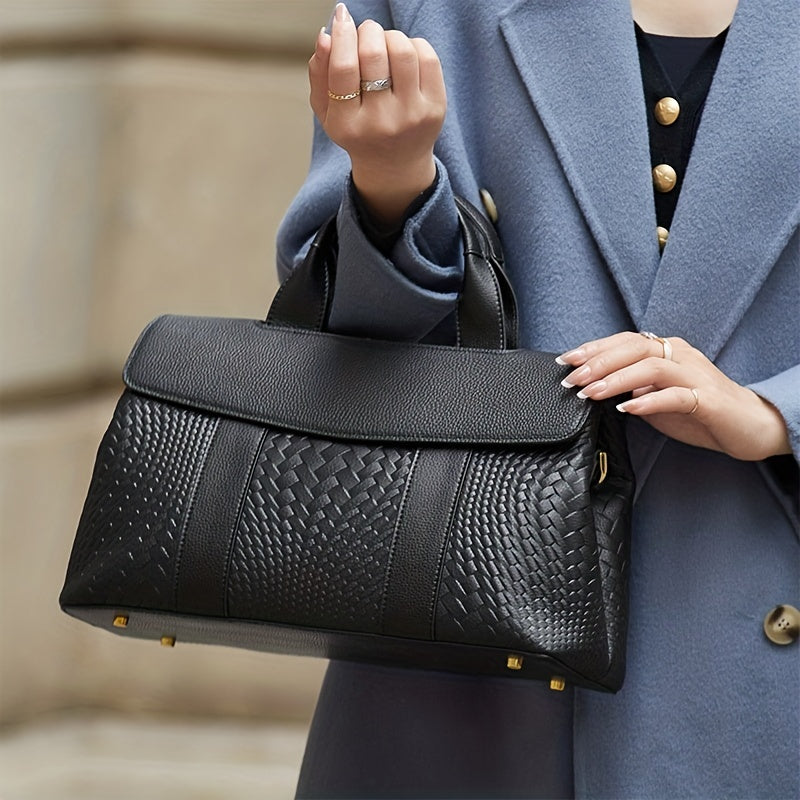 Textured Handbag Flap Satchel Bag Women's Versatile Purse