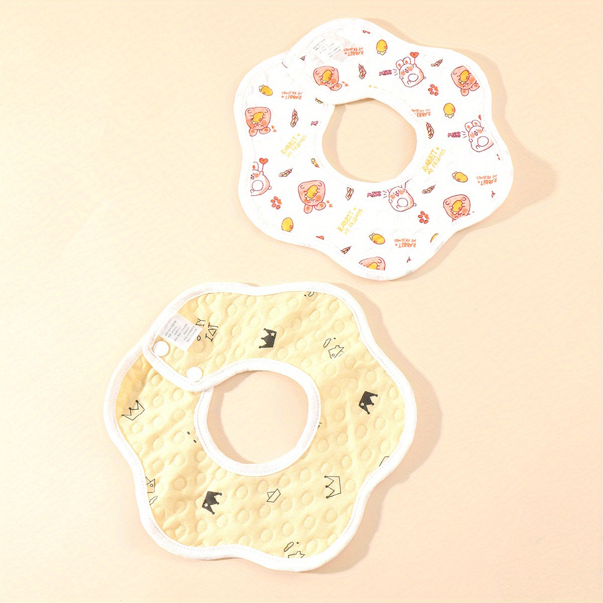 2pcs Baby Bibs 360 Rotating Flower Shape Feeding Bandan