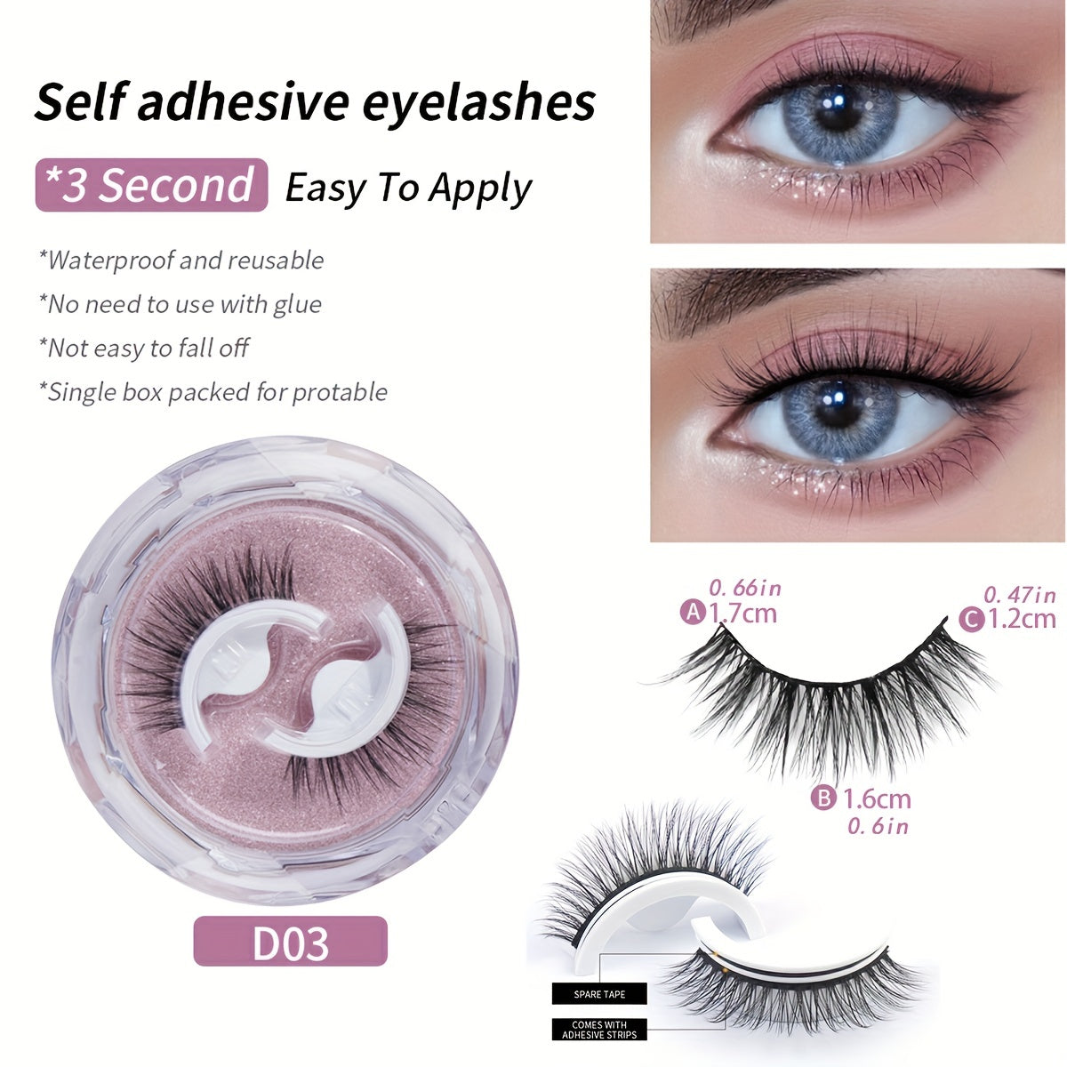 Self-adhesive False Eyelashes Round Box C Curling