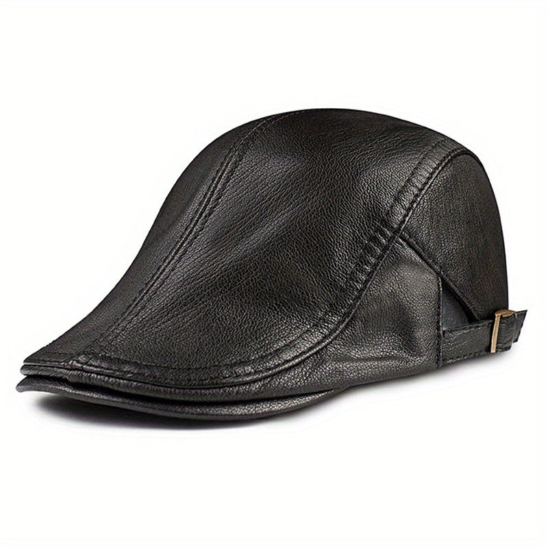 Leather Adjustable Ear Protection Newsboy Cap for Men's Dad