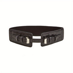 Crocodile Print Double Needle Buckle Elastic Belt Lanyard