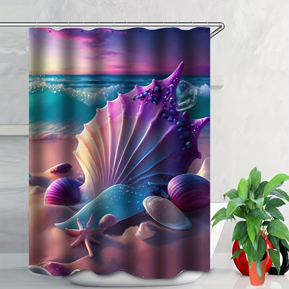 4PCS Seaside Beach Shell Decoration Shower Curtain Set