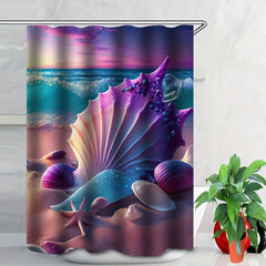 4PCS Seaside Beach Shell Decoration Shower Curtain Set