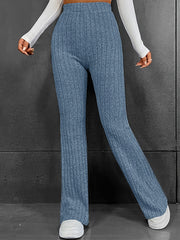 Plus Size Solid Ribbed High Rise Stretch Trousers