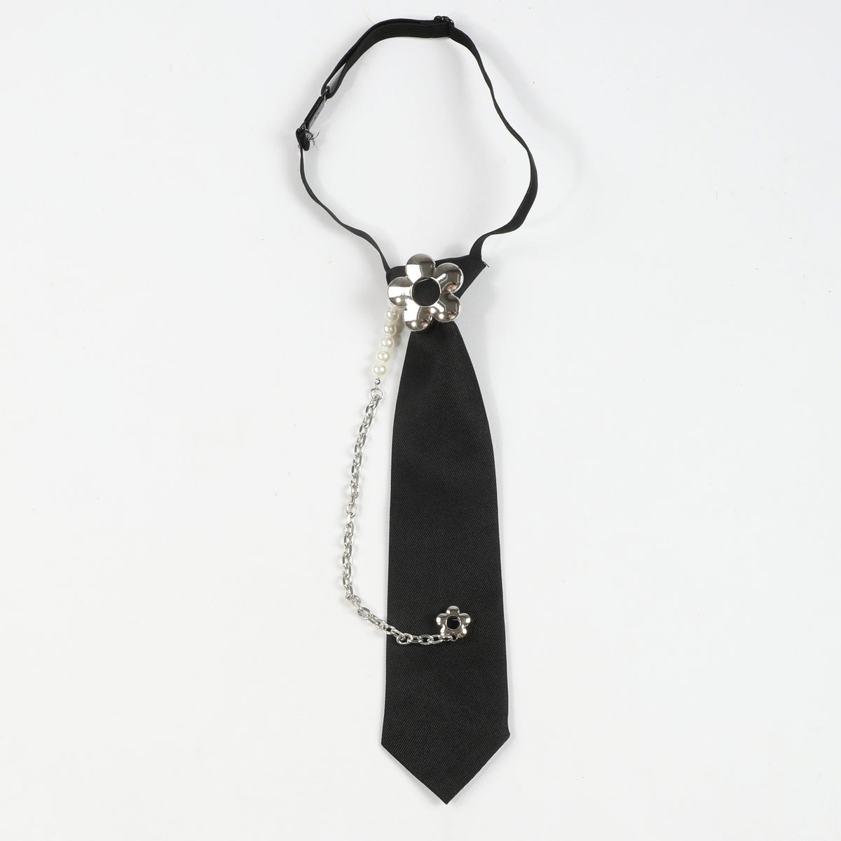 Adjustable Tie Flower Tassel Pearl String Neck Tie for Party Evening
