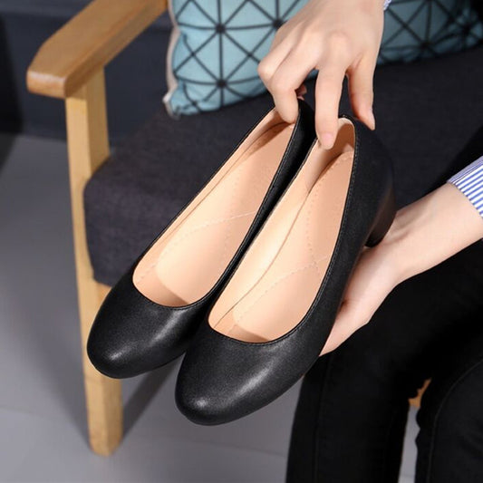 Chunky Heel Court Shoes for Women - Non Slip Mid Heel Footwear
