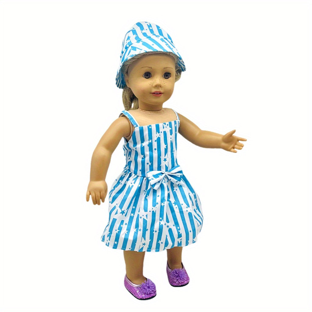 18 Inch Doll Striped Star Dress & Hat Set for 38-45 Dolls