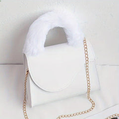 Plush Handle Chain Crossbody Bag Women's Square Shoulder Bag