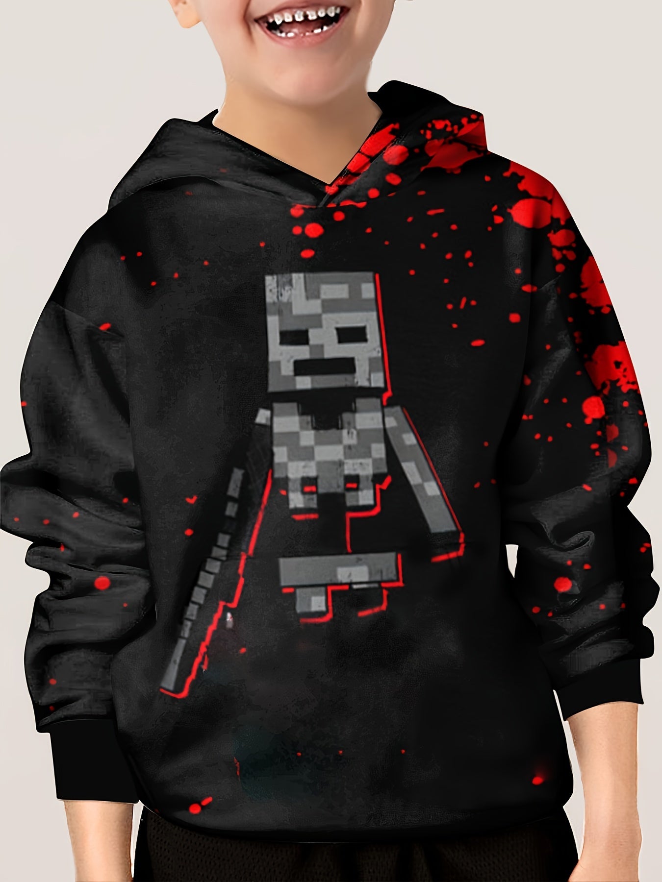 Pixel Robot Print Kid's Hoodie Unisex Pullover