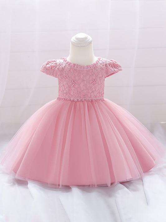 Baby Girls Puff Sleeve Mesh Princess Dress Clothes
