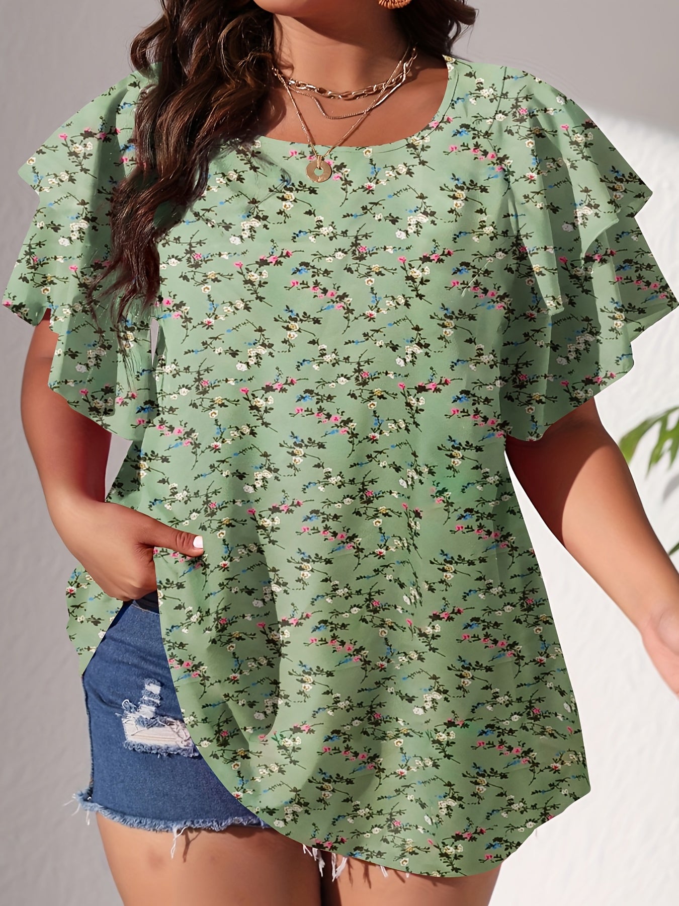  Polka Dot Layered Sleeve Blouse