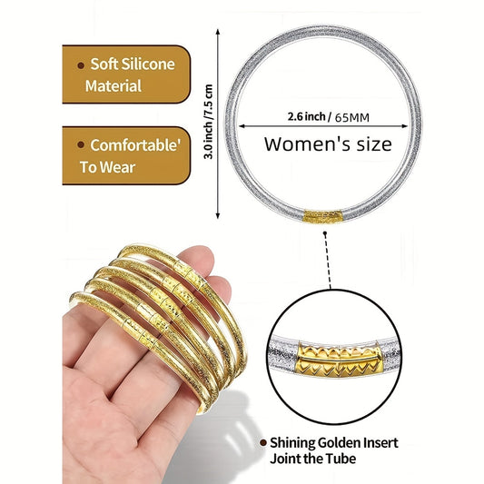 5Pcs Plastic Round Bracelets Prayer Bangles Lucky Symbol Jelly Bangle