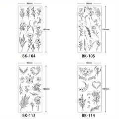 4 Piece Butterfly Flower Sketch Tattoo Stickers