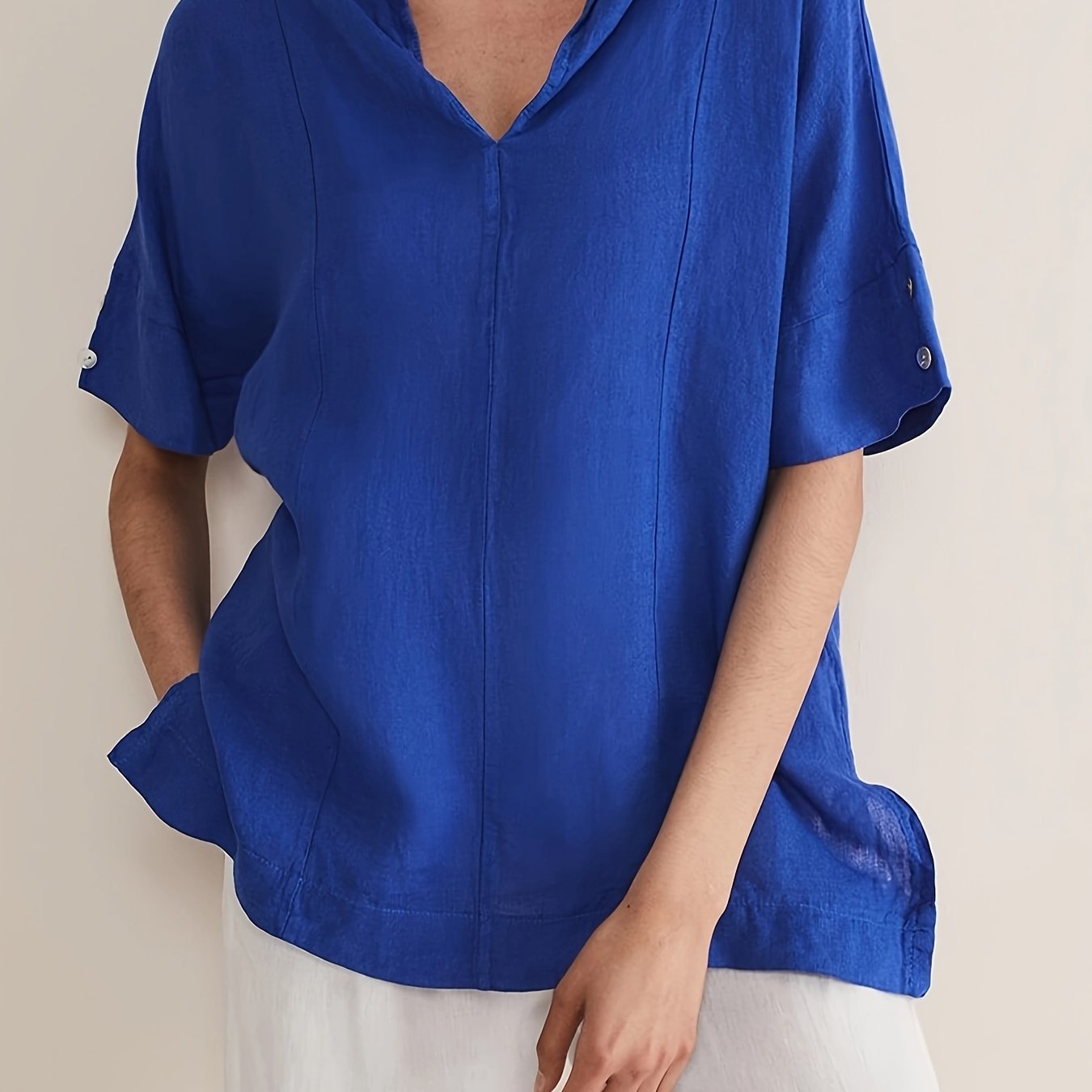  Casual Blouse Women's Plus Solid V Neck Loose Top