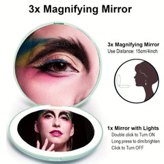 Compact Mirror With Light 1X 3X Magnification LED Travel Makeup Mirror