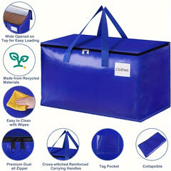 Large Capacity Collapsible Moving Bag Heavy Duty Strong Zippers & Handles