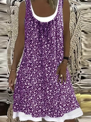  Casual Ruched Floral Print Tank Dress