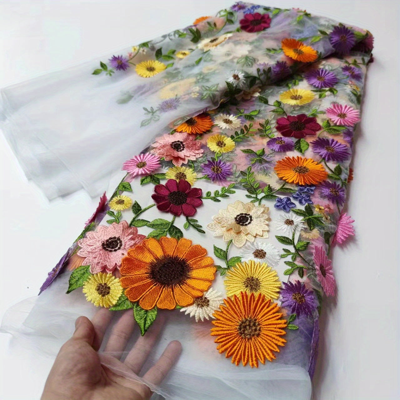 Large Machine Embroidery Sun Thread Applique Mesh Lace Dress