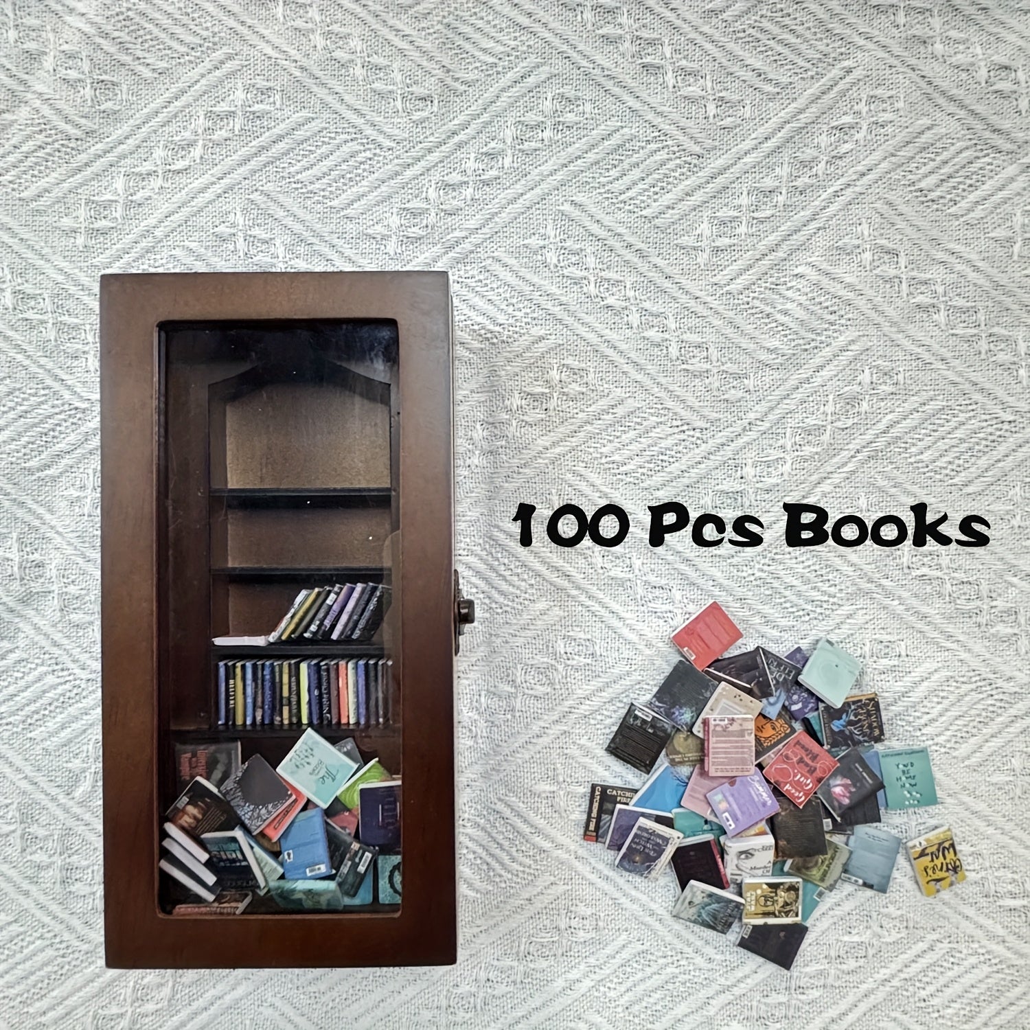 60pcs Tiny Wooden Books Set with Mini Bookshelf, Anxiety Relief Fidget Toy
