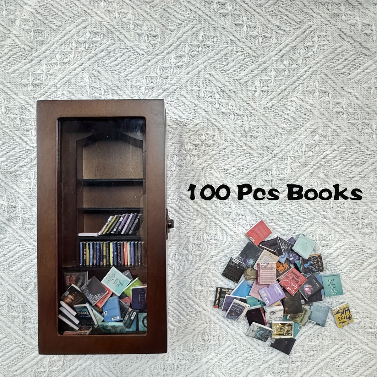 60pcs Tiny Wooden Books Set with Mini Bookshelf, Anxiety Relief Fidget Toy