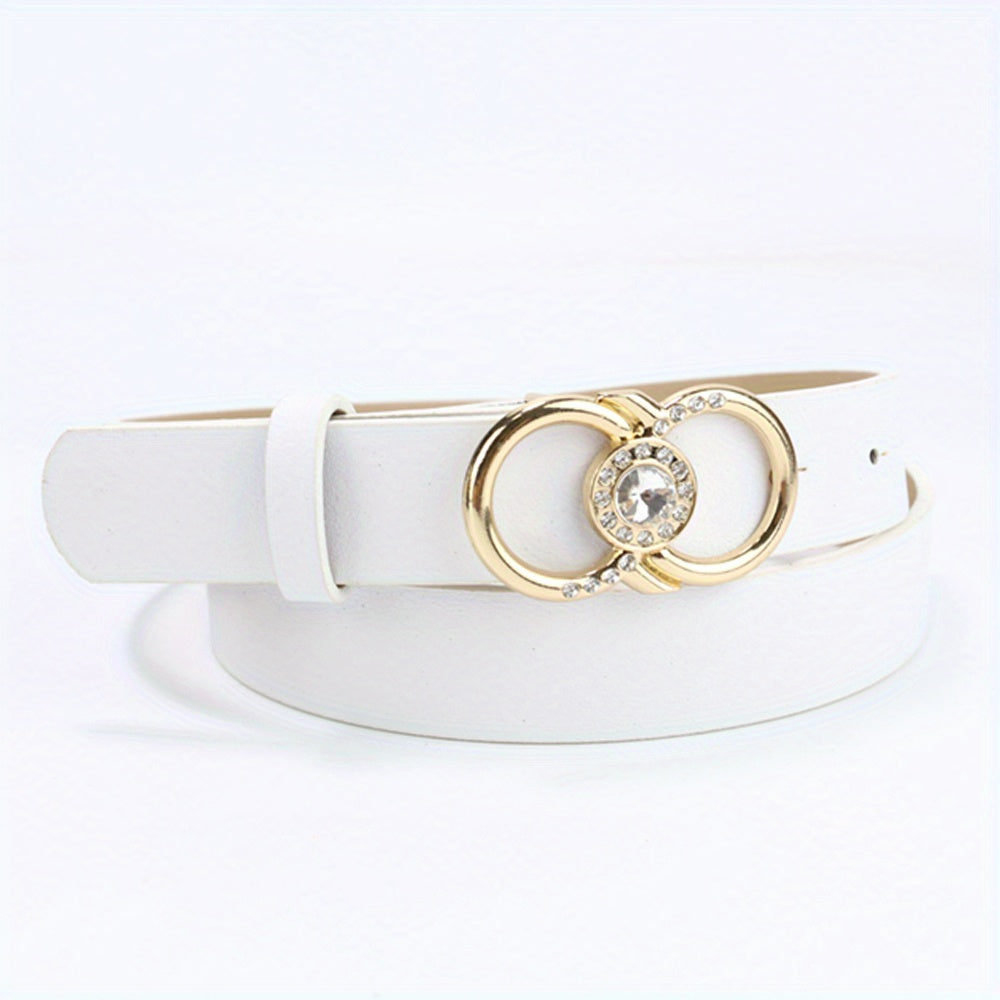 Rhinestone Double Ring Buckle Belt Stylish PU Leather Belt For Women